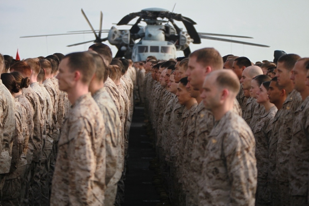 Marines attend ceremony aboard USS Makin Island