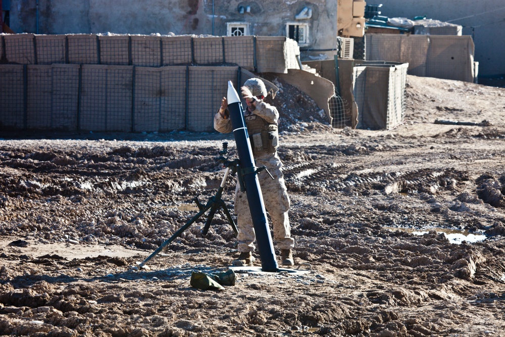 3/7 Marines prepare120mm mortar system for accuracy