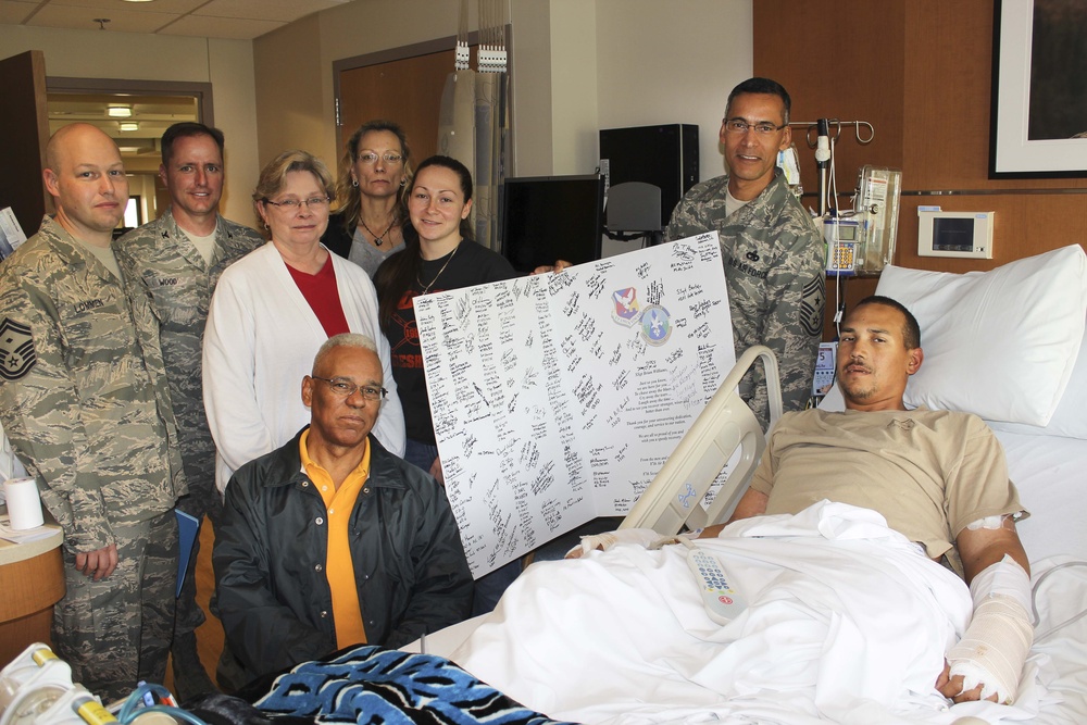 Injured airman reunites with family just 4 days after IED attack