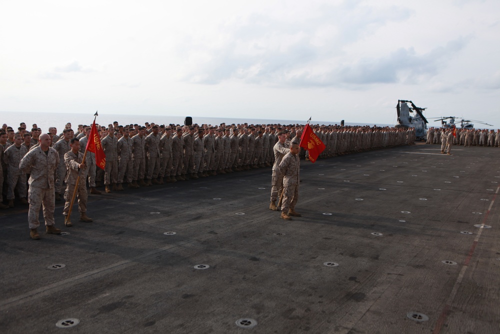 Marines attend ceremony aboard USS Makin Island