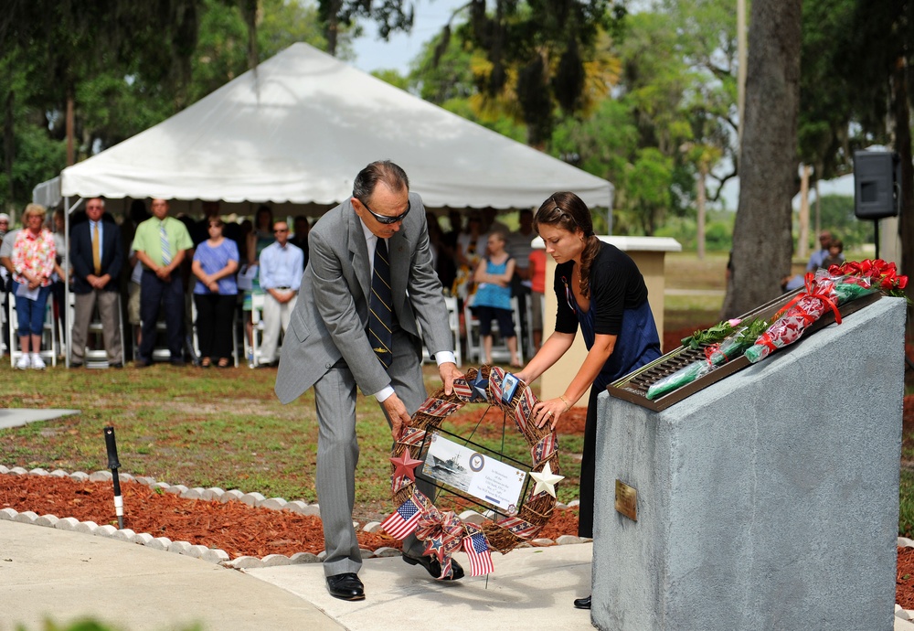 Placing a wreath