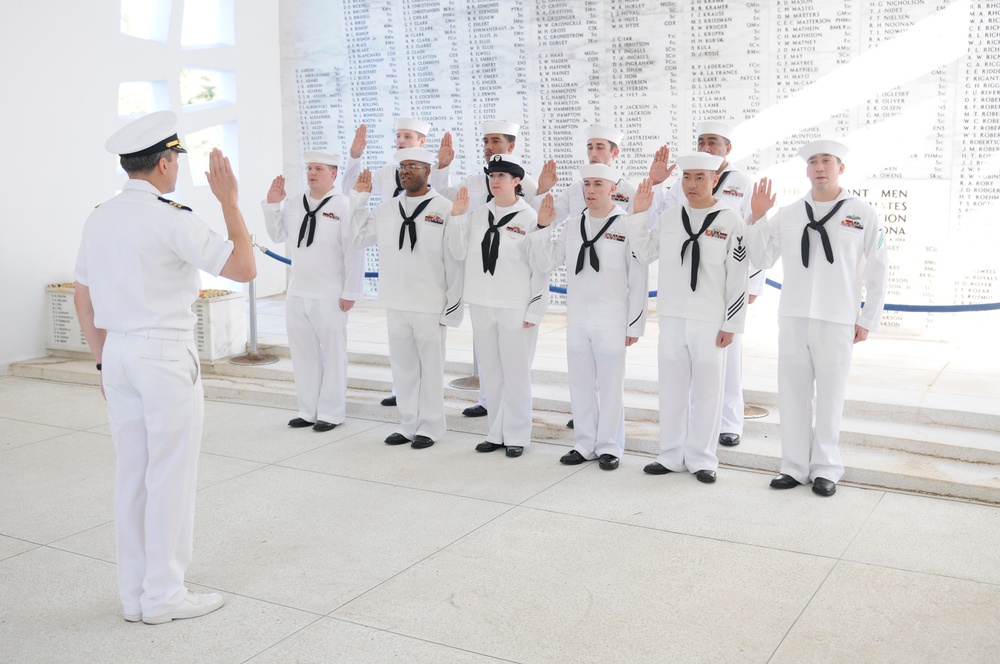 Sailors re-enlist at USS Arizona Memorial