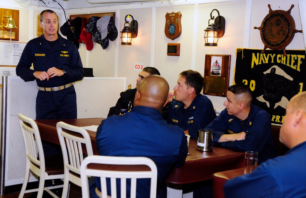 Rear Adm. Shoemaker aboard USS Sterett