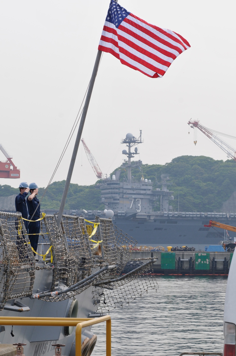 Saluting the US flag