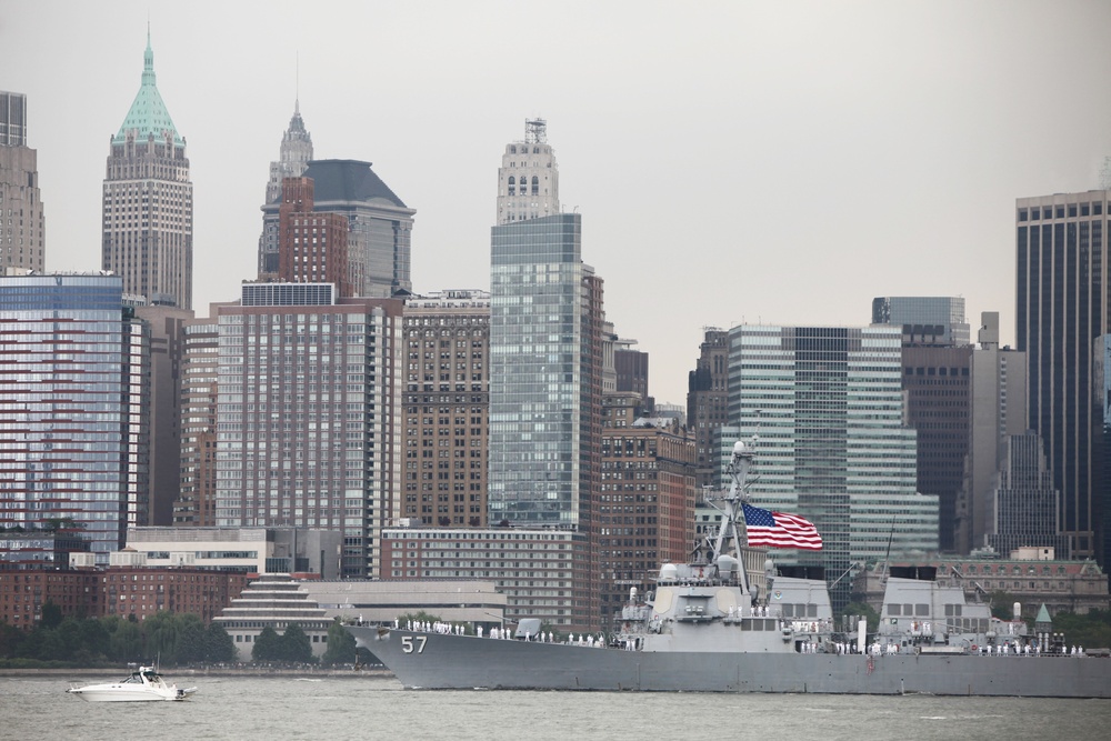 Ships parade through New York Harbor