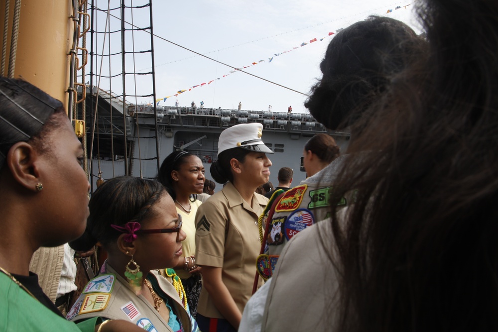 Female Marines and Girl Scouts tour the USCGC Eagle during NYC Fleet Week 2012 Female Marines and Girl Scouts tour the USCGC Eagle during NYC Fleet Week 2012