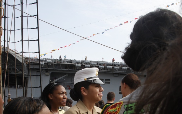 Female Marines and Girl Scouts tour the USCGC Eagle during NYC Fleet Week 2012