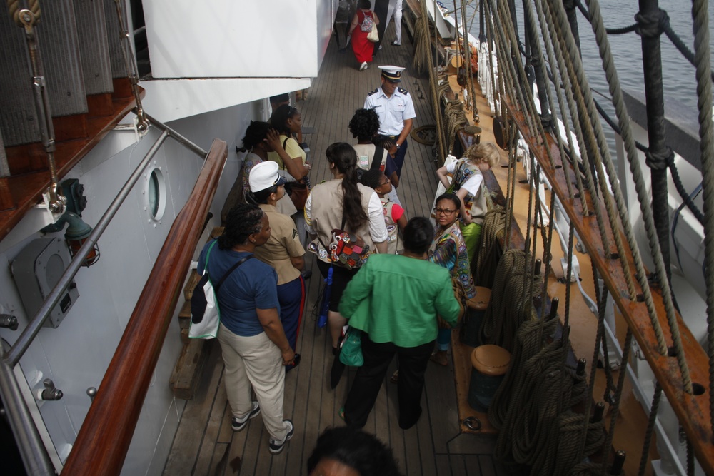 Female Marines and Girl Scouts tour the USCGC Eagle during NYC Fleet Week 2012 Female Marines and Girl Scouts tour the USCGC Eagle during NYC Fleet Week 2012
