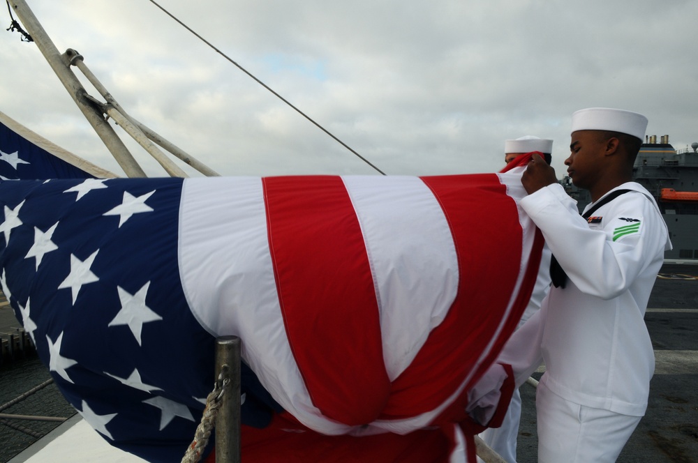 USS George H.W. Bush sailors raise flag in remembrance