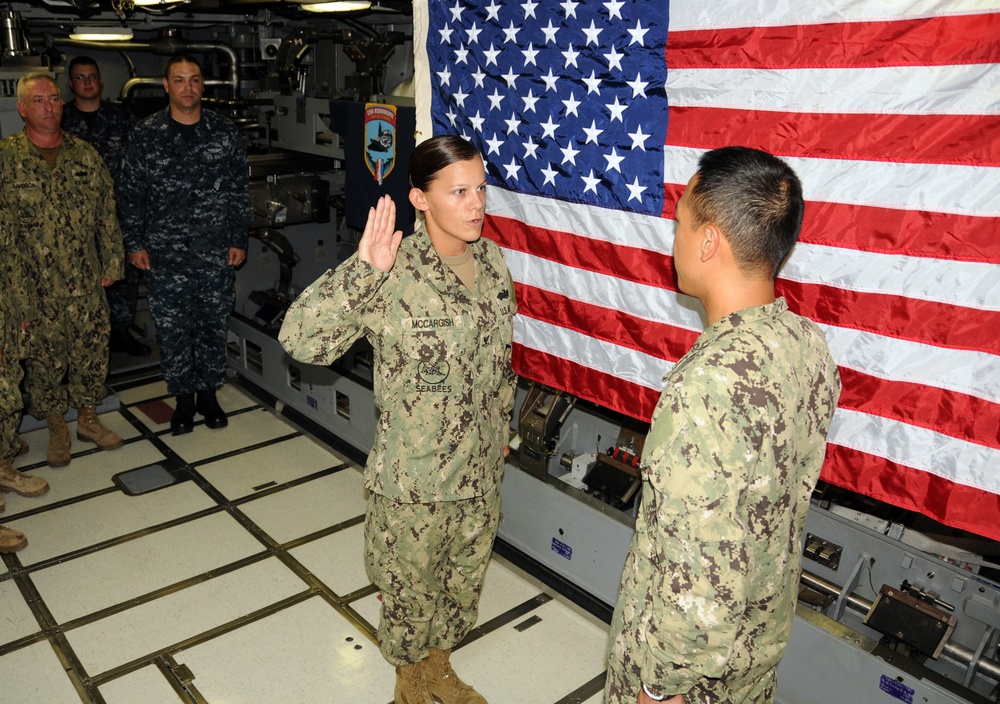 Seabee Re-enlists onboard USS Mississippi