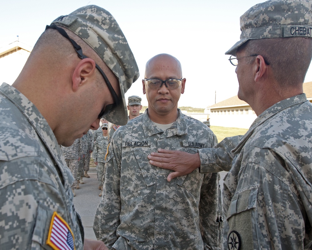 Sgt. 1st Class Nicolas Relacion is promoted to the rank of master sergeant