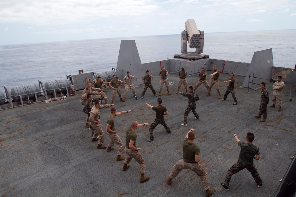 ROK Marines teach U.S. Marines a class aboard USS New Orleans