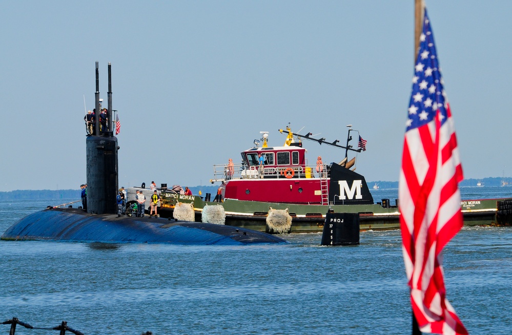 USS Albany departs Norfolk