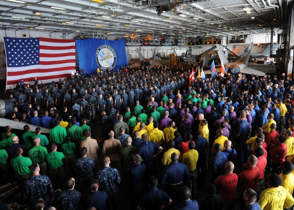 USS Enterprise ceremony in the hangar bay