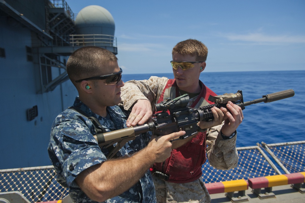 Weapons training aboard USS Makin Island