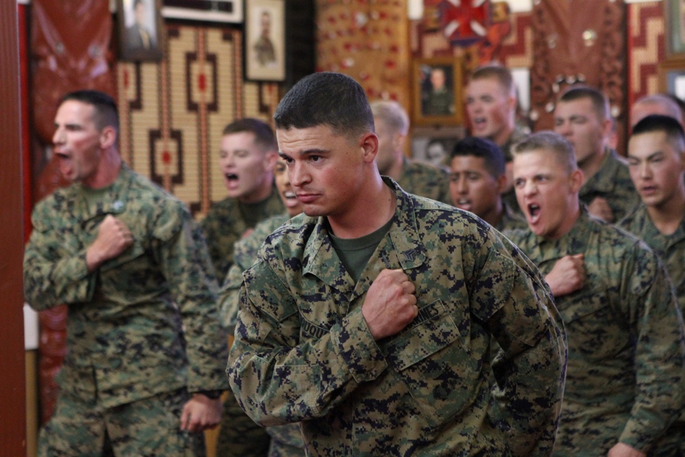 New Zealanders welcome U.S. Marines with Maori warrior