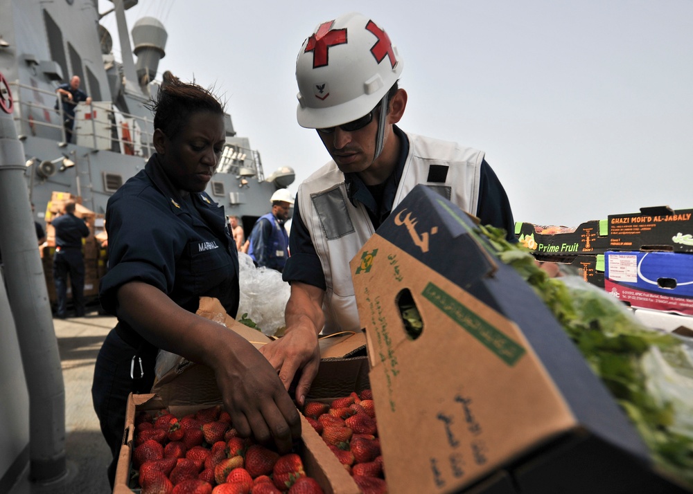 USS Porter sailors inspect fruit