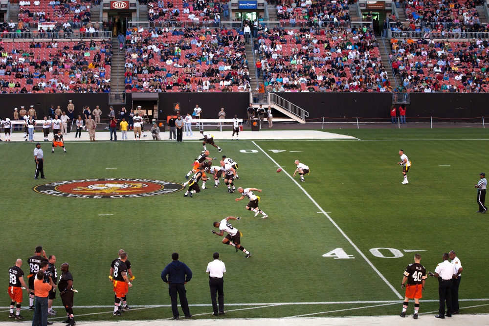 Marines and Cleveland First Responders compete in flag football match
