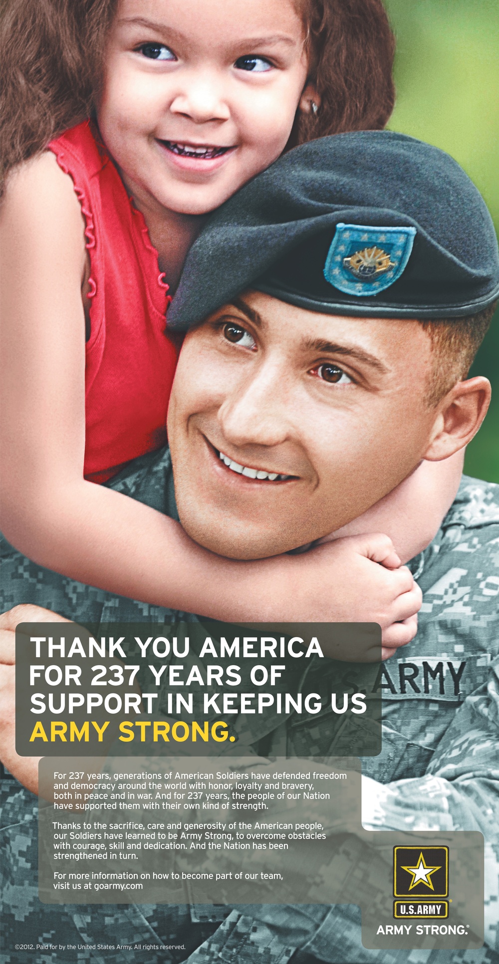 Thank you America for 237 years of support in keeping us Army Strong