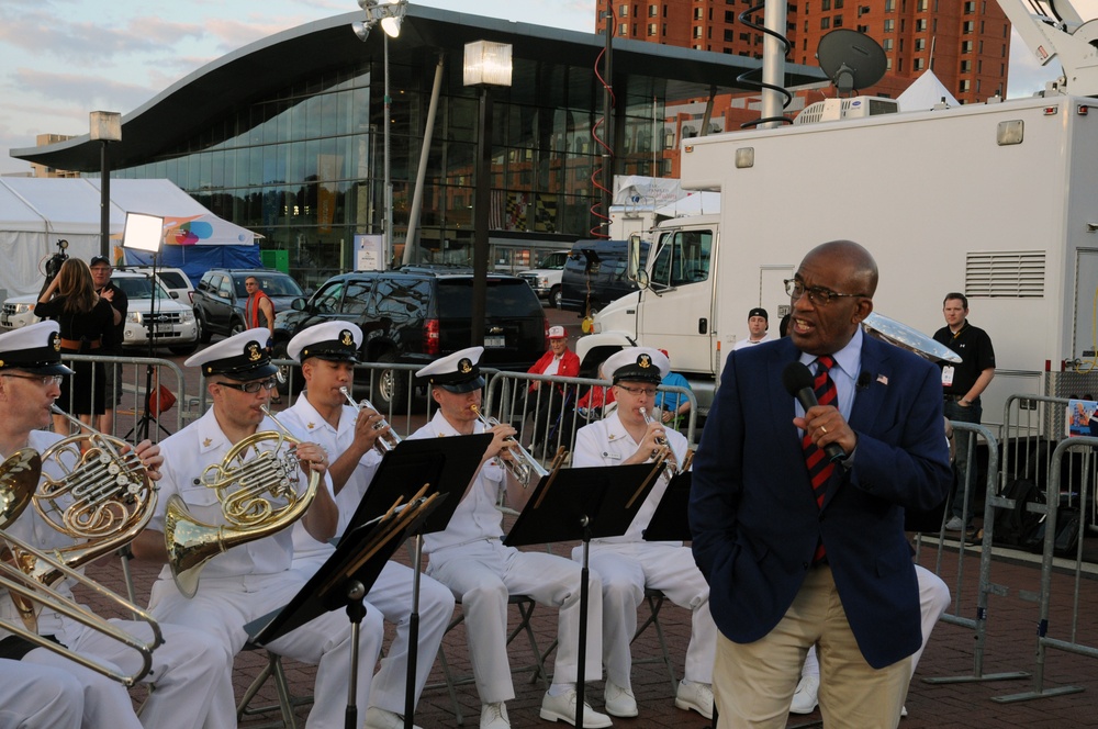 US Navy Band plays during Al Roker's visit to Baltimore Sailabration