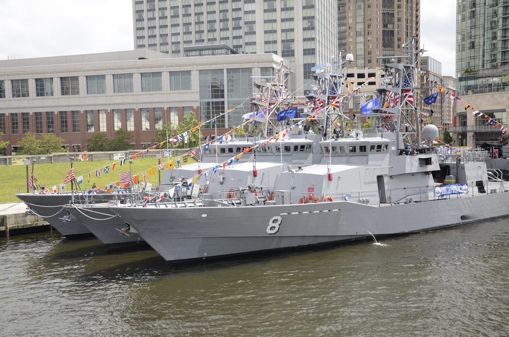 USS Zephyr (PC 8) and two other Cyclone Class ships on display in the Port of Baltimore