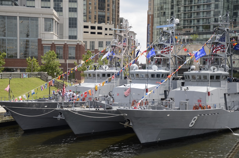 USS Zephyr (PC 8) and two other Cyclone Class ships on display in the Port of Baltimore