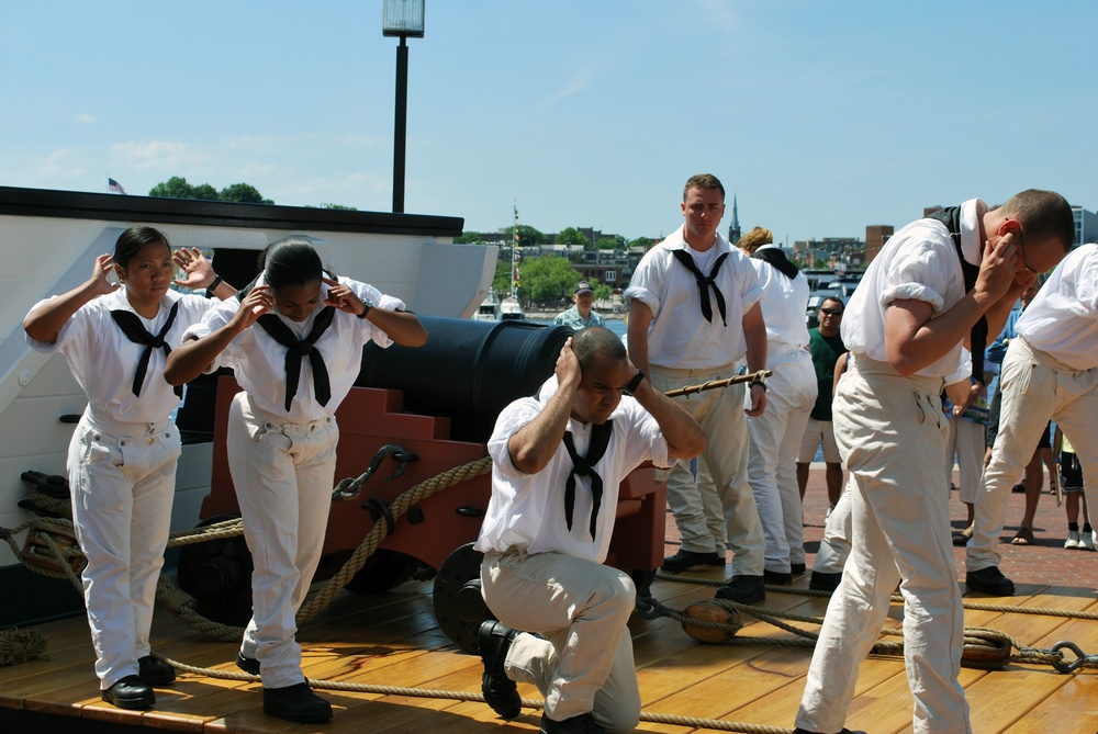 USS Constitution sailors perform on Baltimore's Inner Harbor