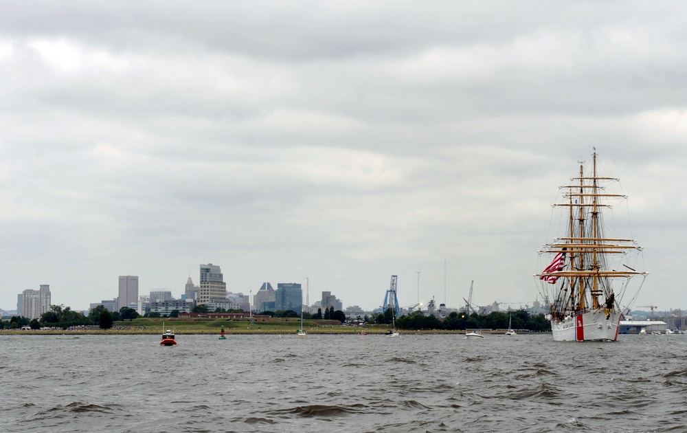 Coast Guard Cutter Eagle departs Baltimore Harbor during OpSail 2012