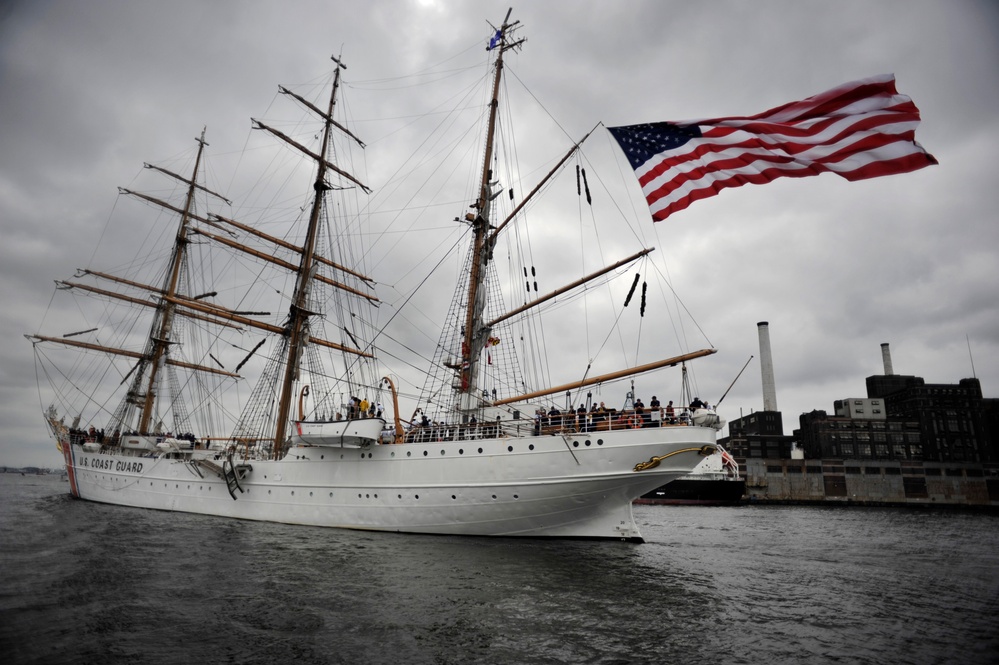 Coast Guard Cutter Eagle departs Baltimore Harbor during OpSail 2012.