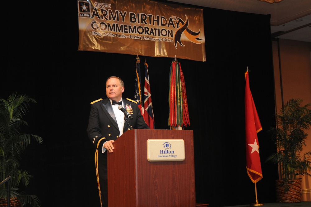 US Army Pacific commander shares remarks during the Army's 237th birthday commemoration ball