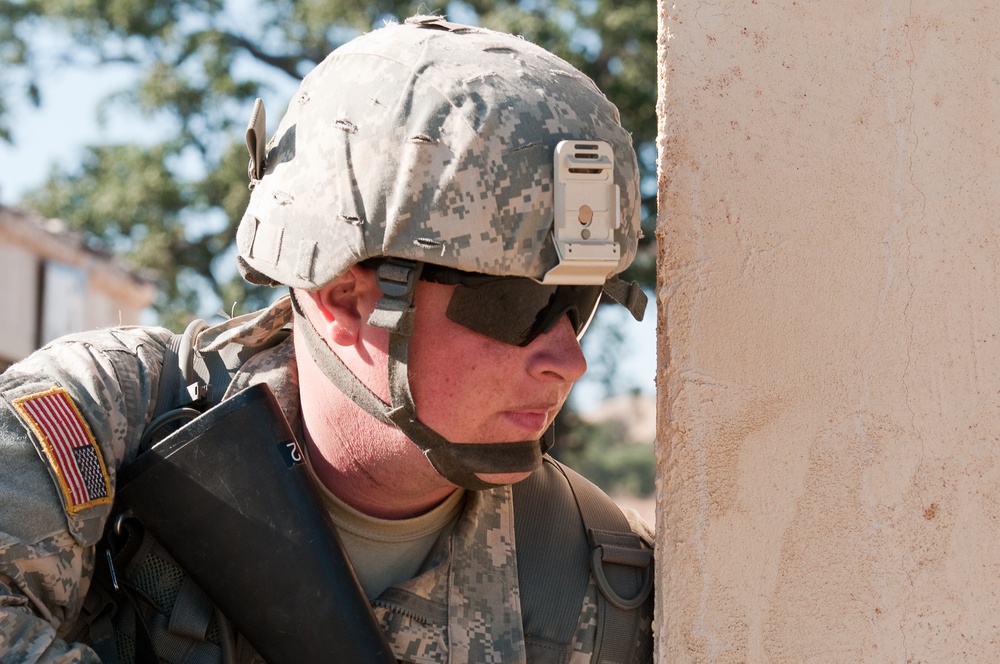 Reservist observes surroundings in training