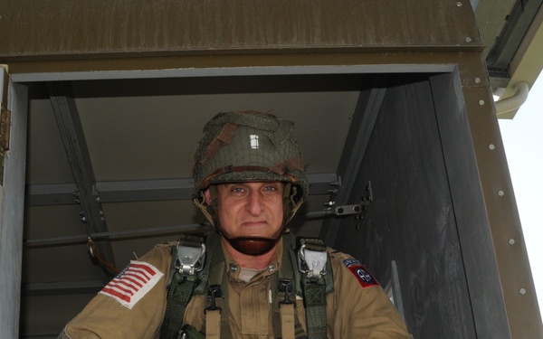 Army officer jumps at Normandy reenactment