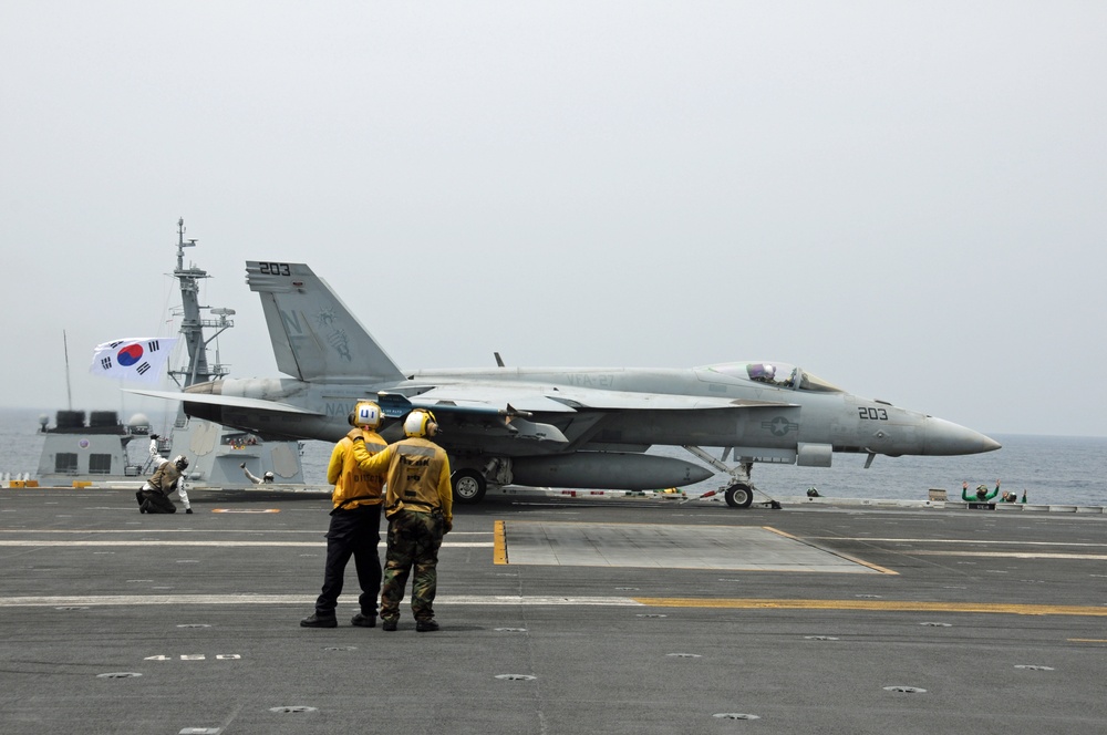Preparing to launch an F/A-18