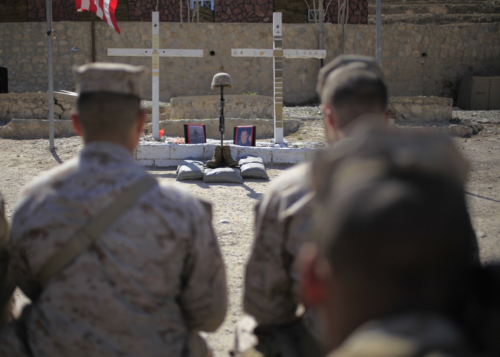 Memorial for Cpl. Connor T. Lowery on FOB Zeebrugge