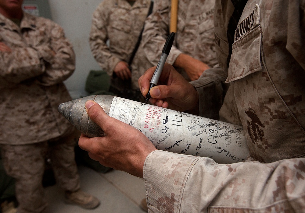 Memorial mortar for fallen Marine begins long journey home