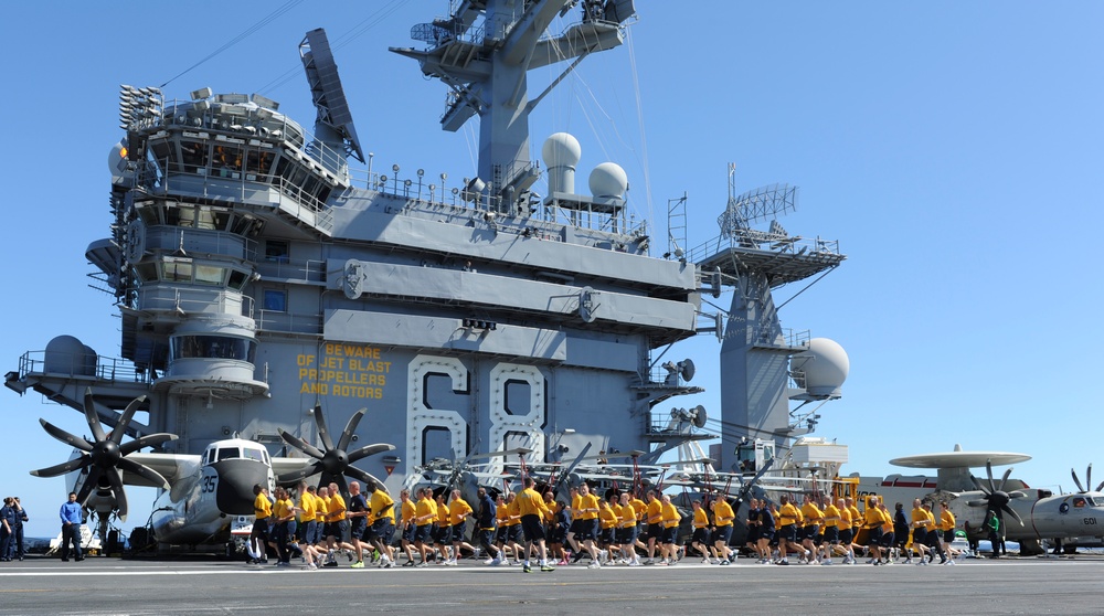 USS Nimitz sailors morning run