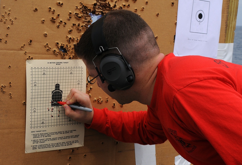 USS Underwood sailor marks target