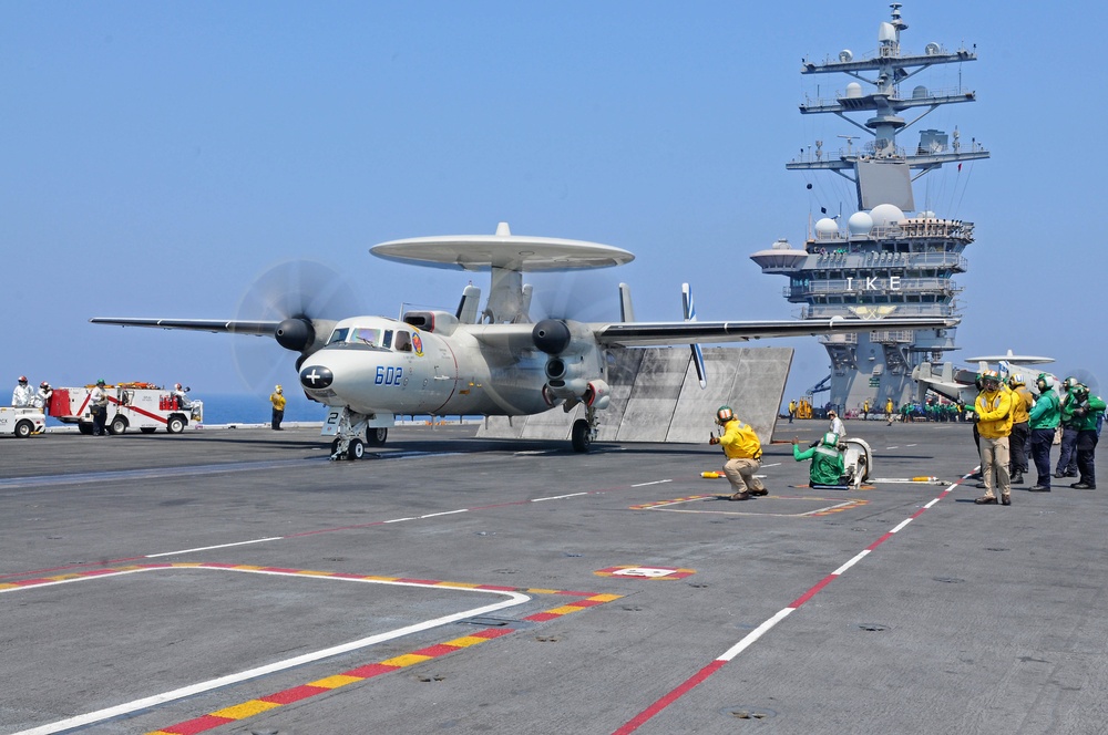 E2-C Hawkeye on USS Dwight D. Eisenhower's flight deck