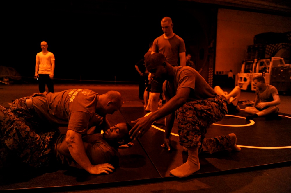 Marines practice martial arts aboard USS Nimitz