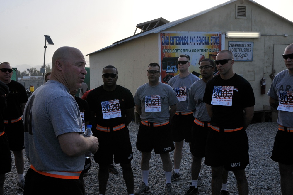 Command Sgt. Maj. Kevin Griffin addresses competitors