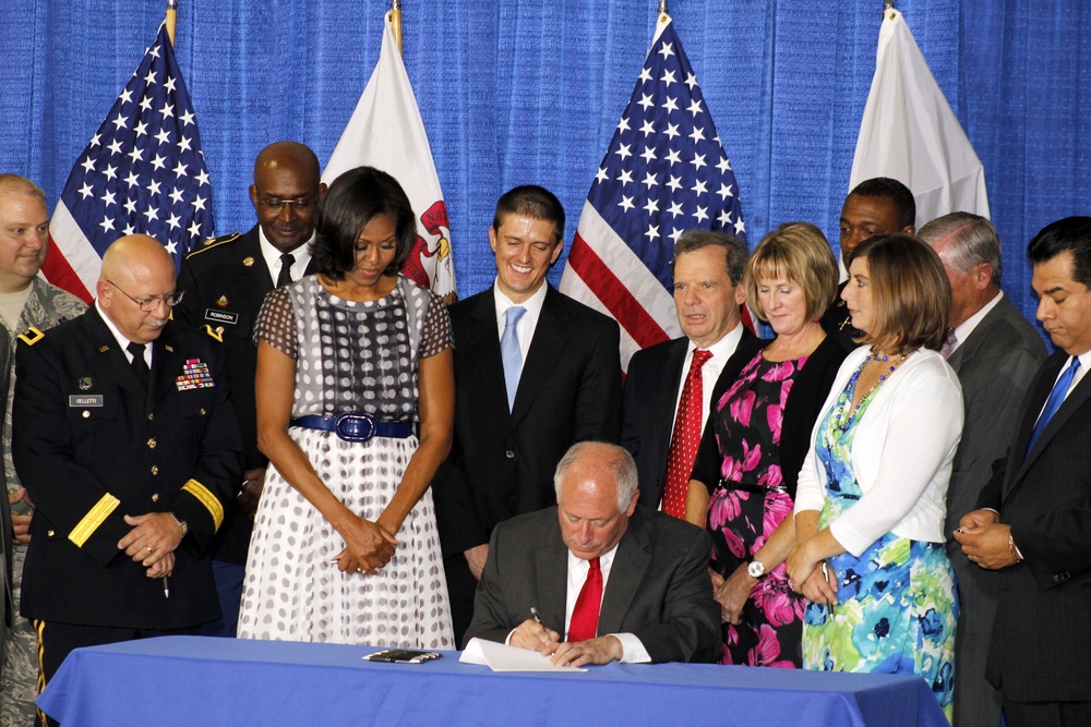 First lady Michelle Obama attends ceremony for the Illinois Military Family Licensing Act