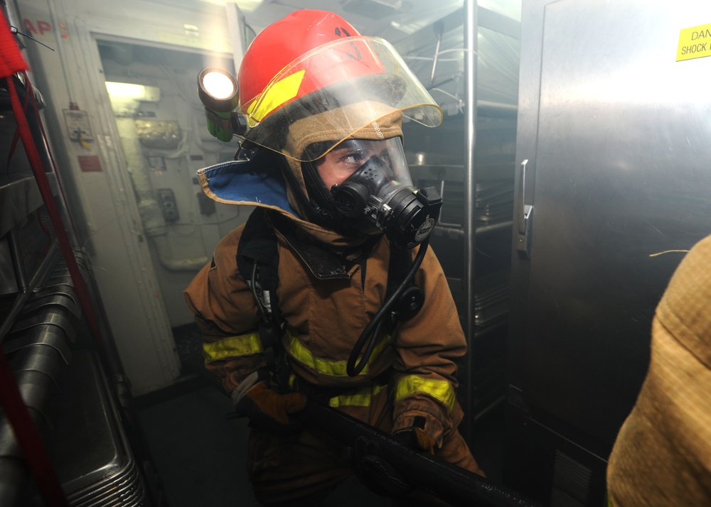 Damage control drill aboard USS Vicksburg