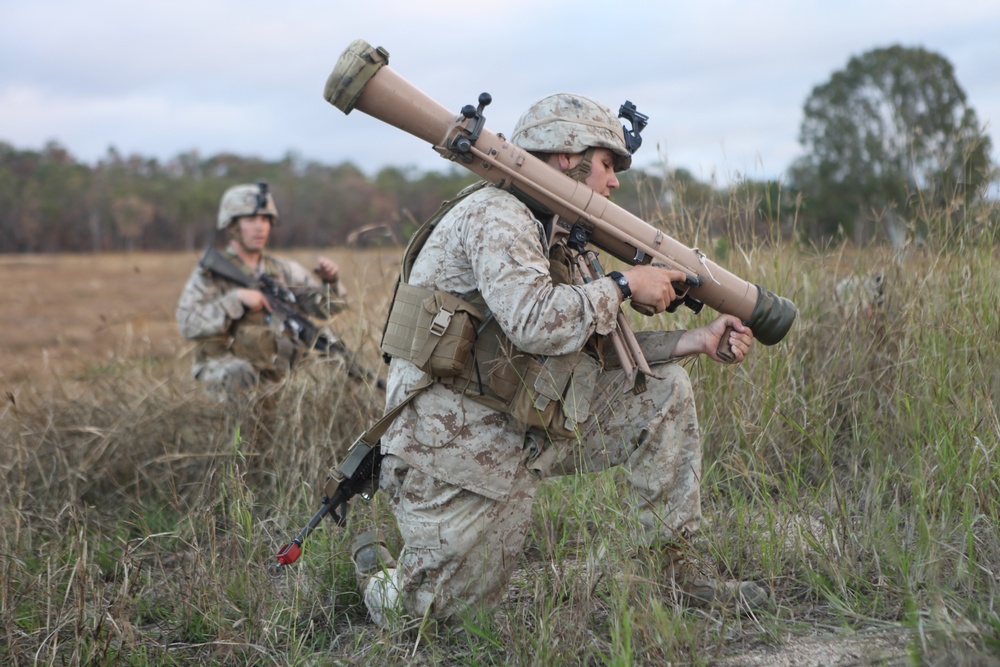 Marines brace against Aussie advance during Exercise Hamel 2012