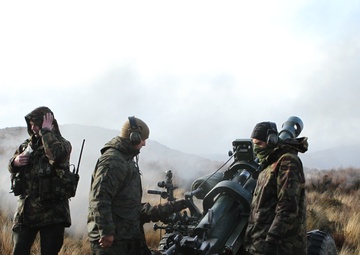 U.S. Marine and New Zealand gunners fire cannons in snowstorm to conclude Exercise Brimstone