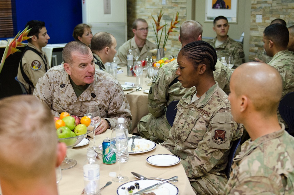 SEAC Battaglia visits with deployed troops