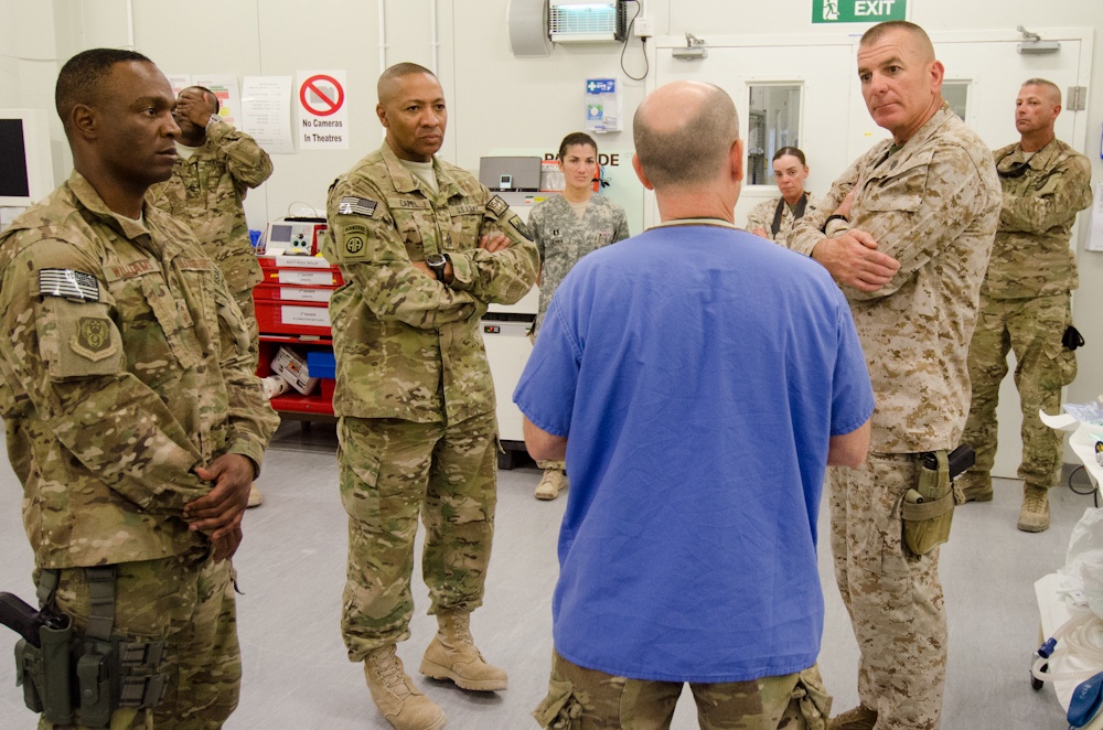 Senior enlisted leaders meet with medical professionals at Role 3 medical facility at Camp Leatherneck