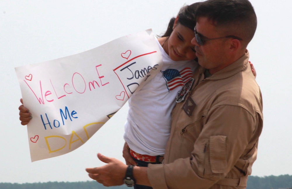 24th MEU detachment returns home in time for Independence Day: Emotional fireworks fly on Cherry Point flight line