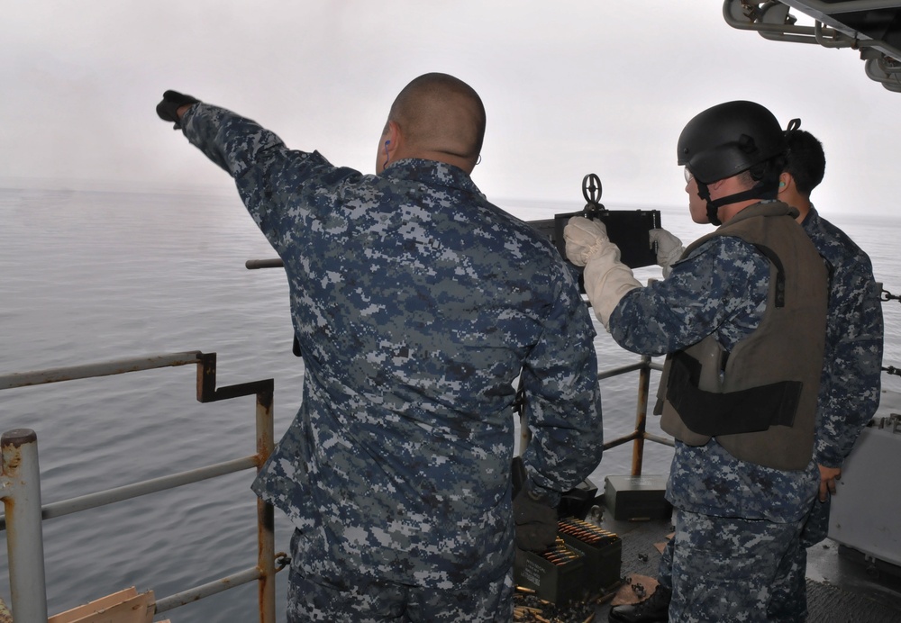 Midshipmen fire .50-caliber machine gun