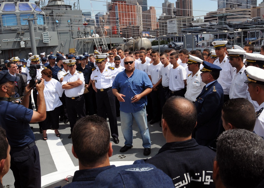 Algerian navy ship Soummam (937) pulls into New York Cities' pier 88