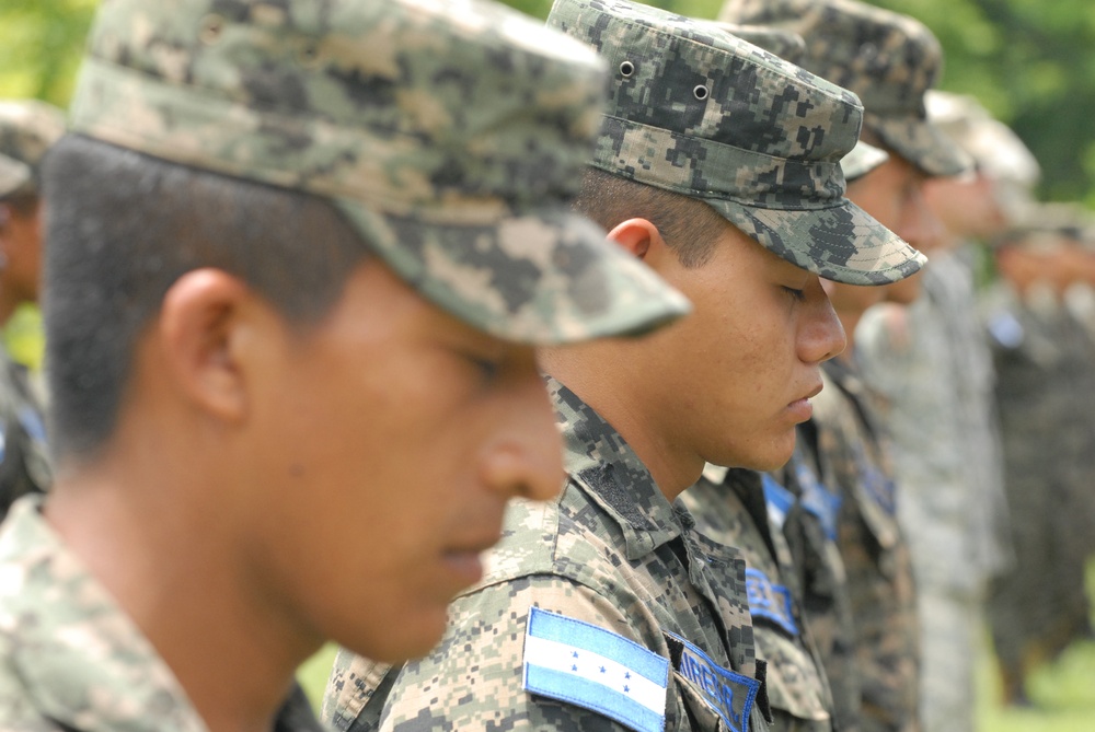 Honduran soldiers during prayer at BTH-Honduras 2012 Closing Ceremony